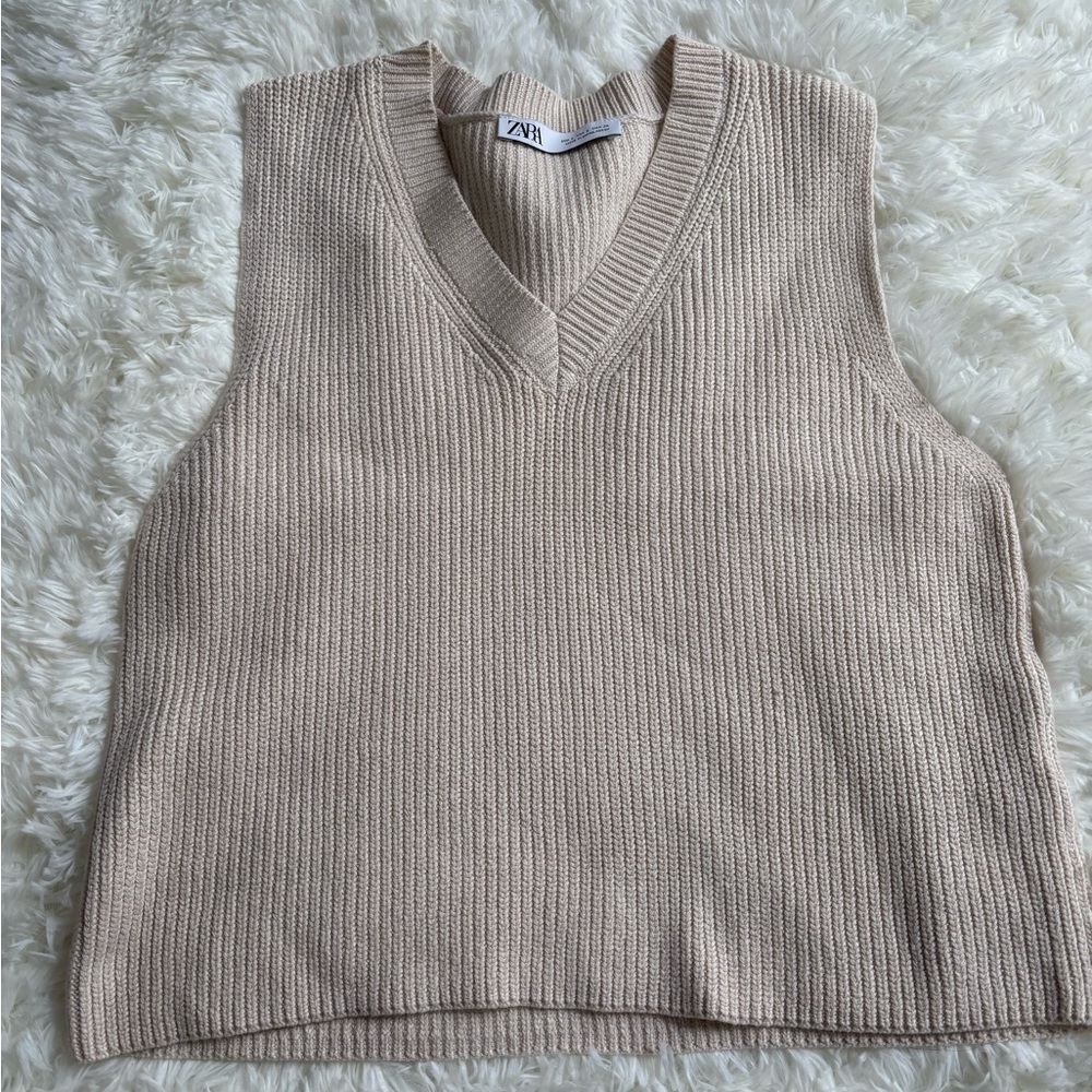 Zara Cream Ribbed Knit Vest